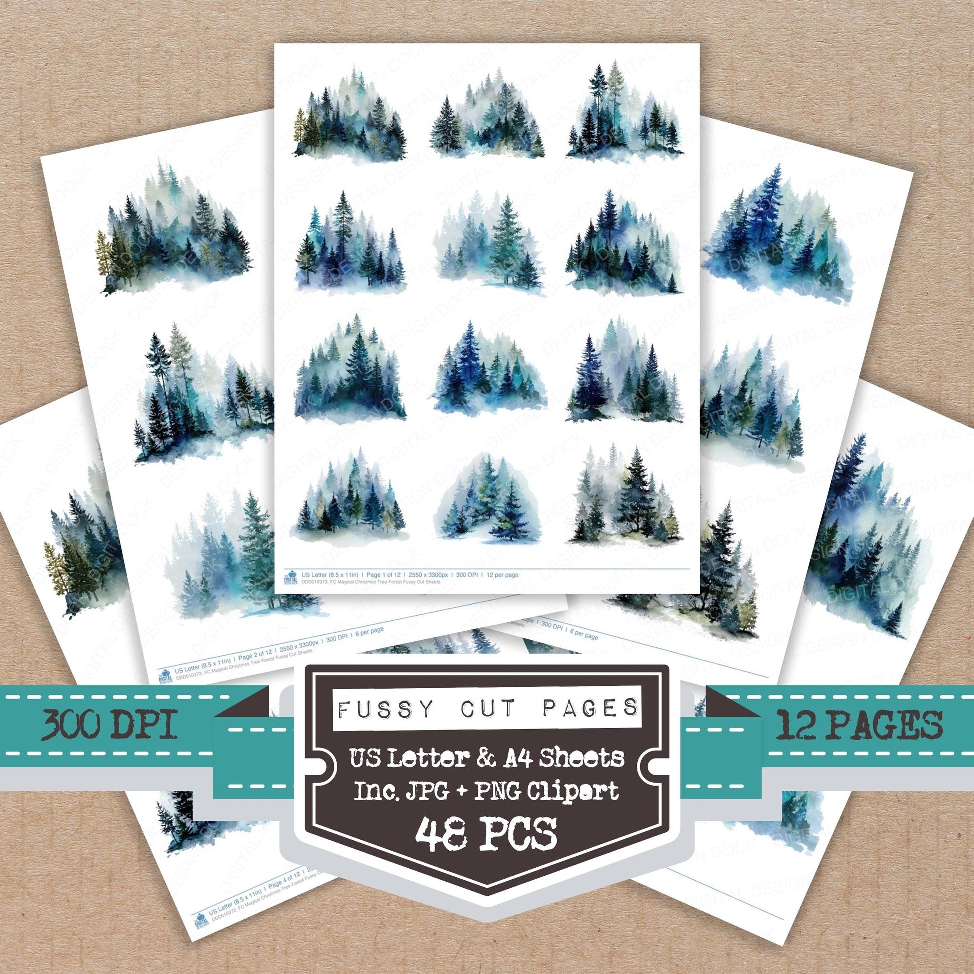 DDD010373_FC Magical Christmas Tree Forest Fussy Cut Sheets