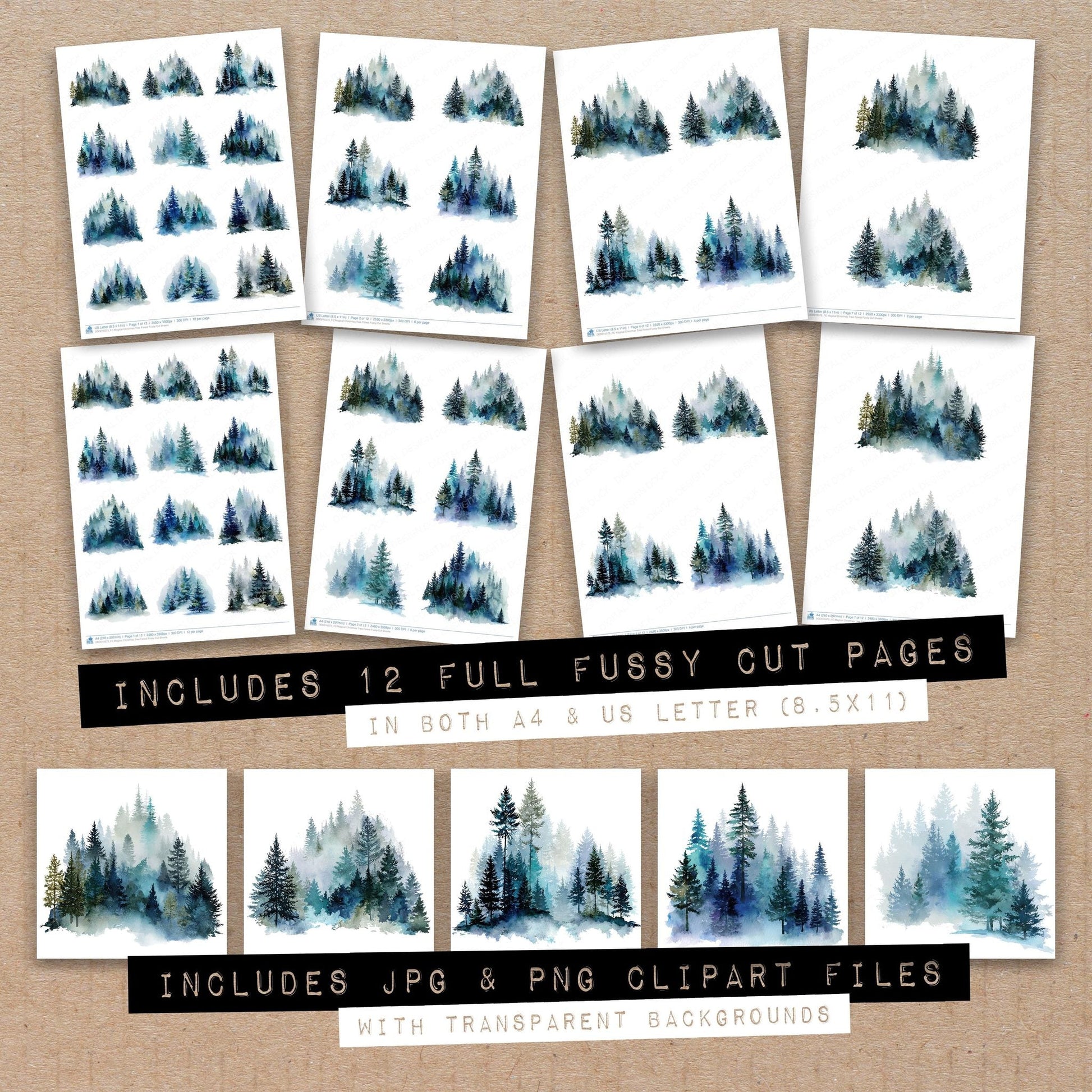 DDD010373_FC Magical Christmas Tree Forest Fussy Cut Sheets