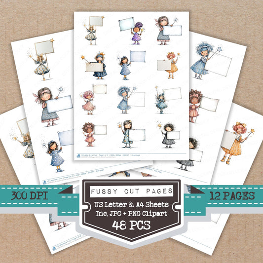 DDD010375_FC Magical Girl with Banner Fussy Cut Sheets