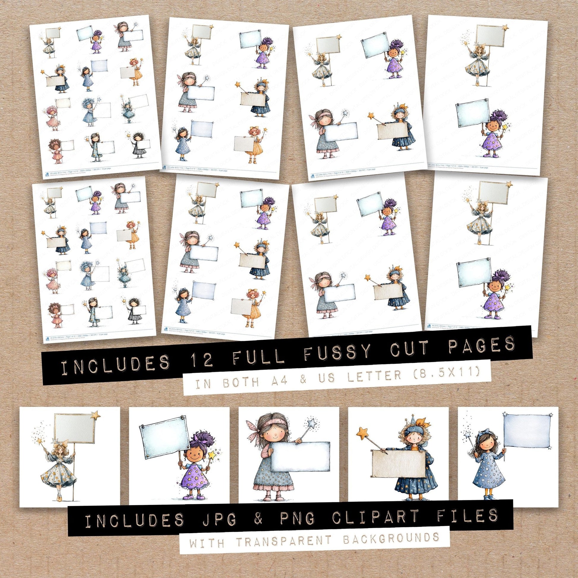 DDD010375_FC Magical Girl with Banner Fussy Cut Sheets