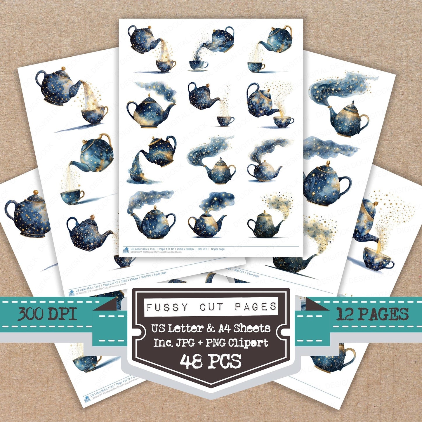 DDD010377_FC Magical Star Teapot Fussy Cut Sheets