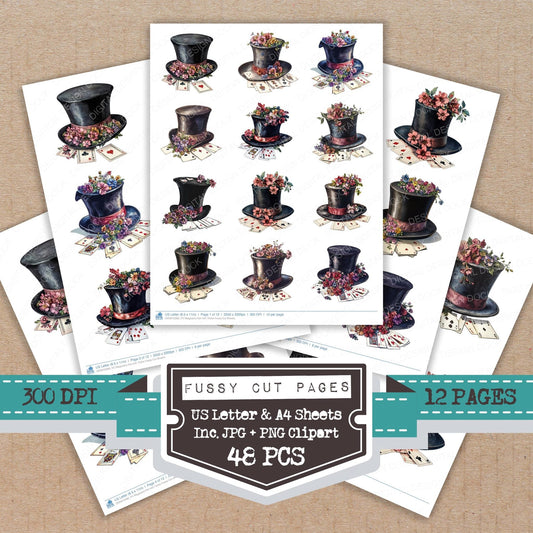 DDD010380_FC Magicians Hat with Tricks Fussy Cut Sheets