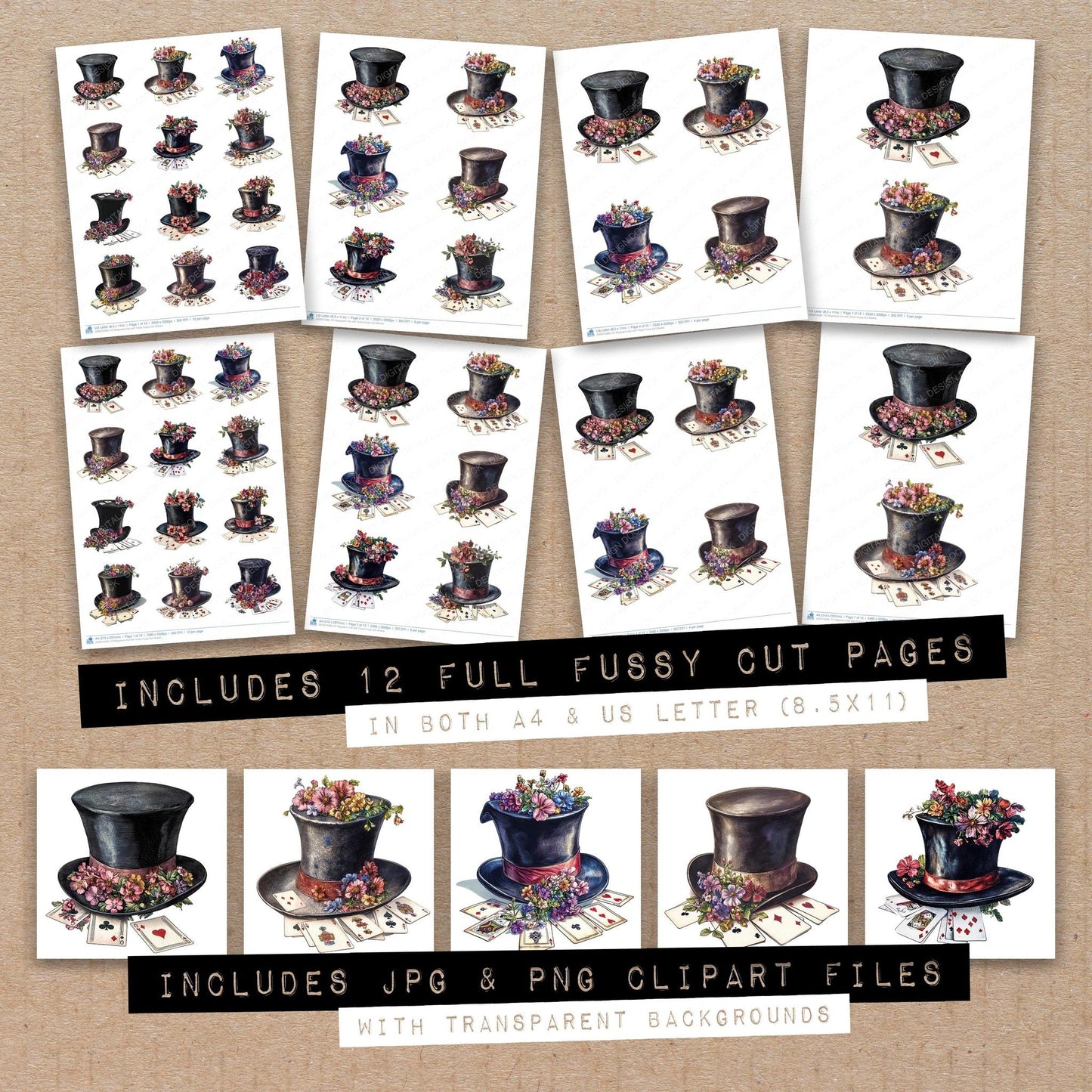DDD010380_FC Magicians Hat with Tricks Fussy Cut Sheets