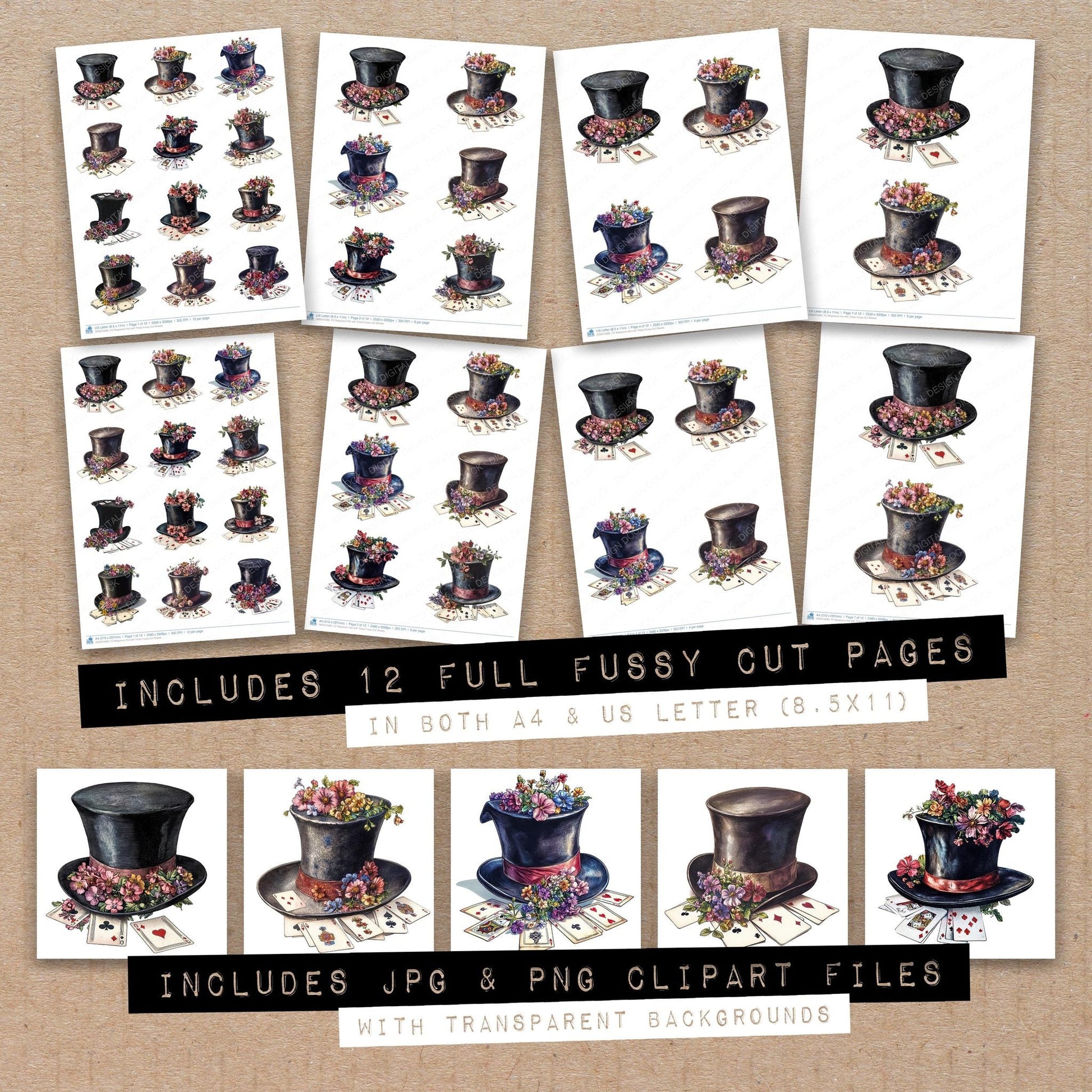 DDD010380_FC Magicians Hat with Tricks Fussy Cut Sheets