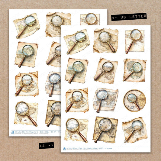 DDD010382_FC Magnifying Glass on Map SET B Fussy Cut Sheets
