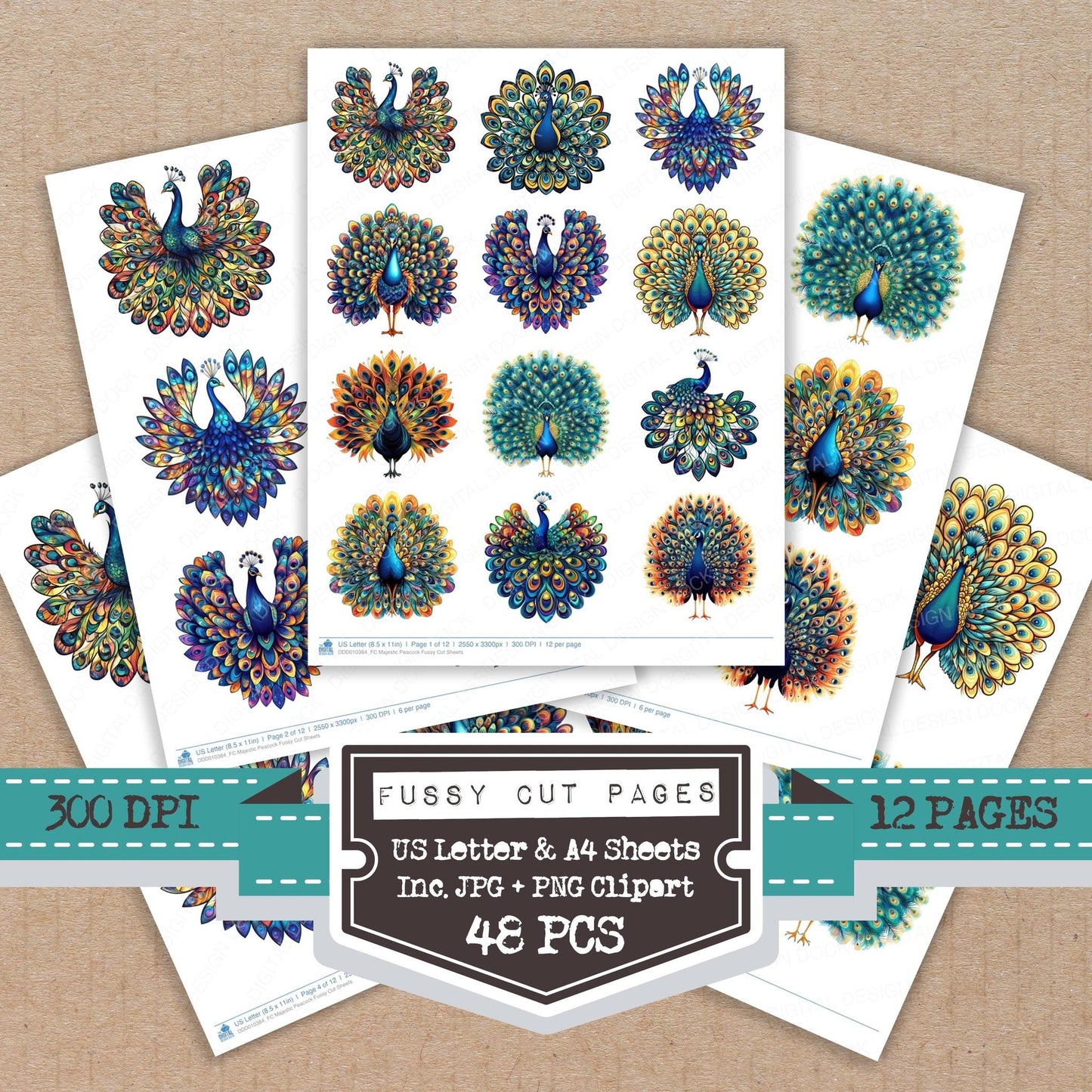 DDD010384_FC Majestic Peacock Fussy Cut Sheets