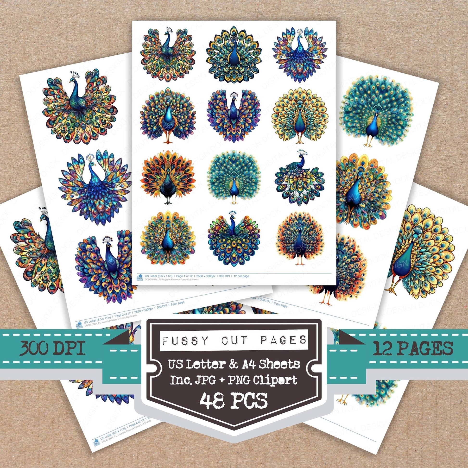 DDD010384_FC Majestic Peacock Fussy Cut Sheets