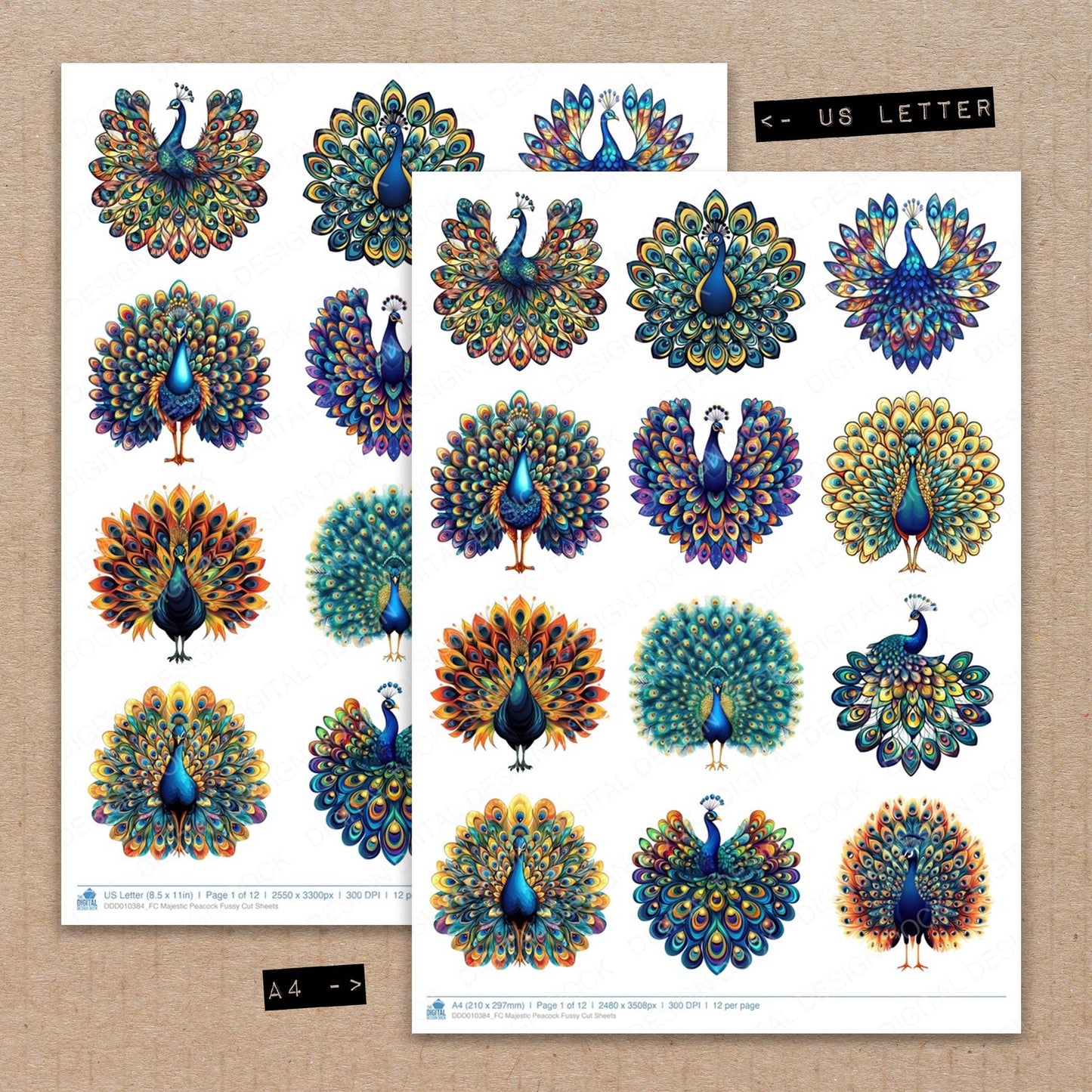 DDD010384_FC Majestic Peacock Fussy Cut Sheets