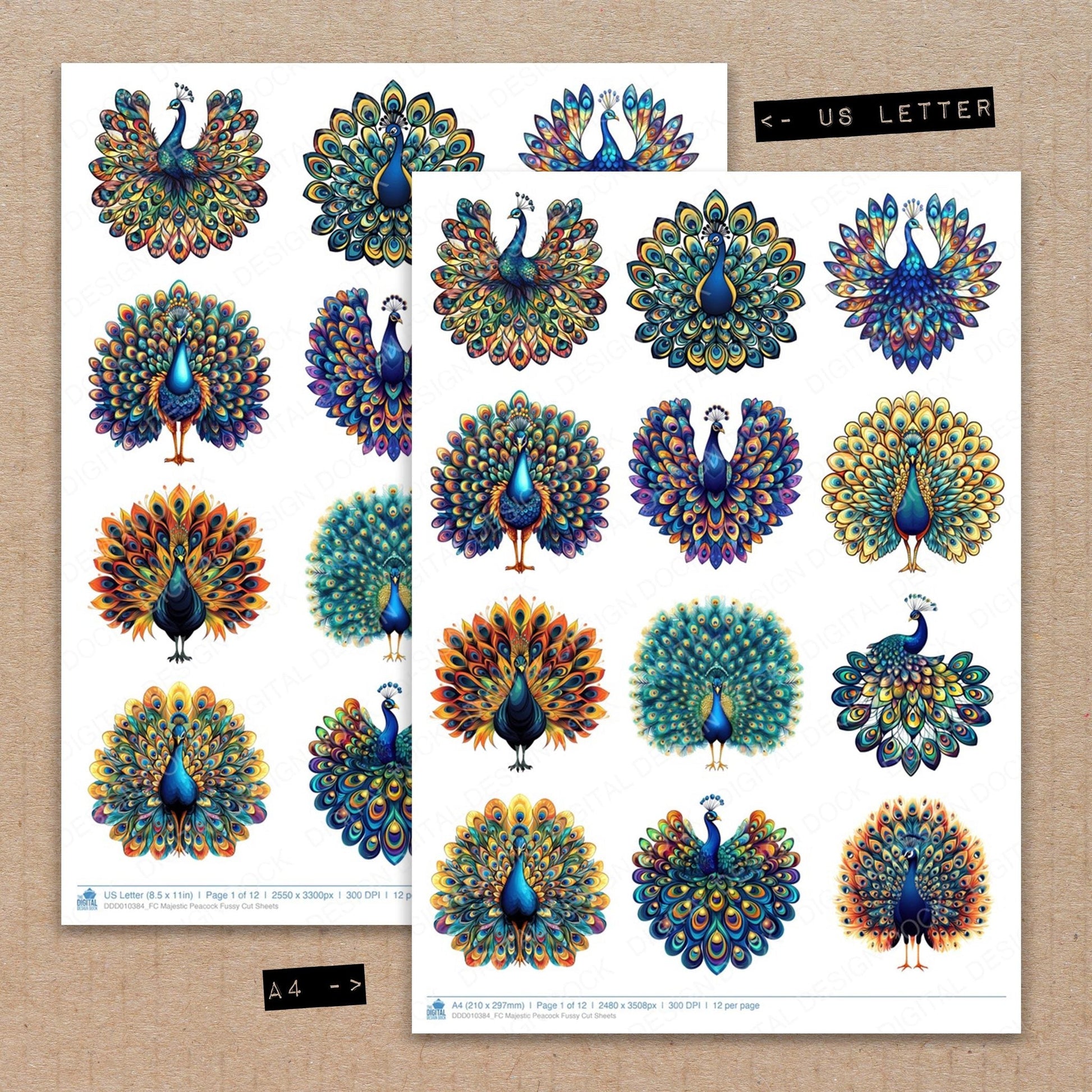 DDD010384_FC Majestic Peacock Fussy Cut Sheets