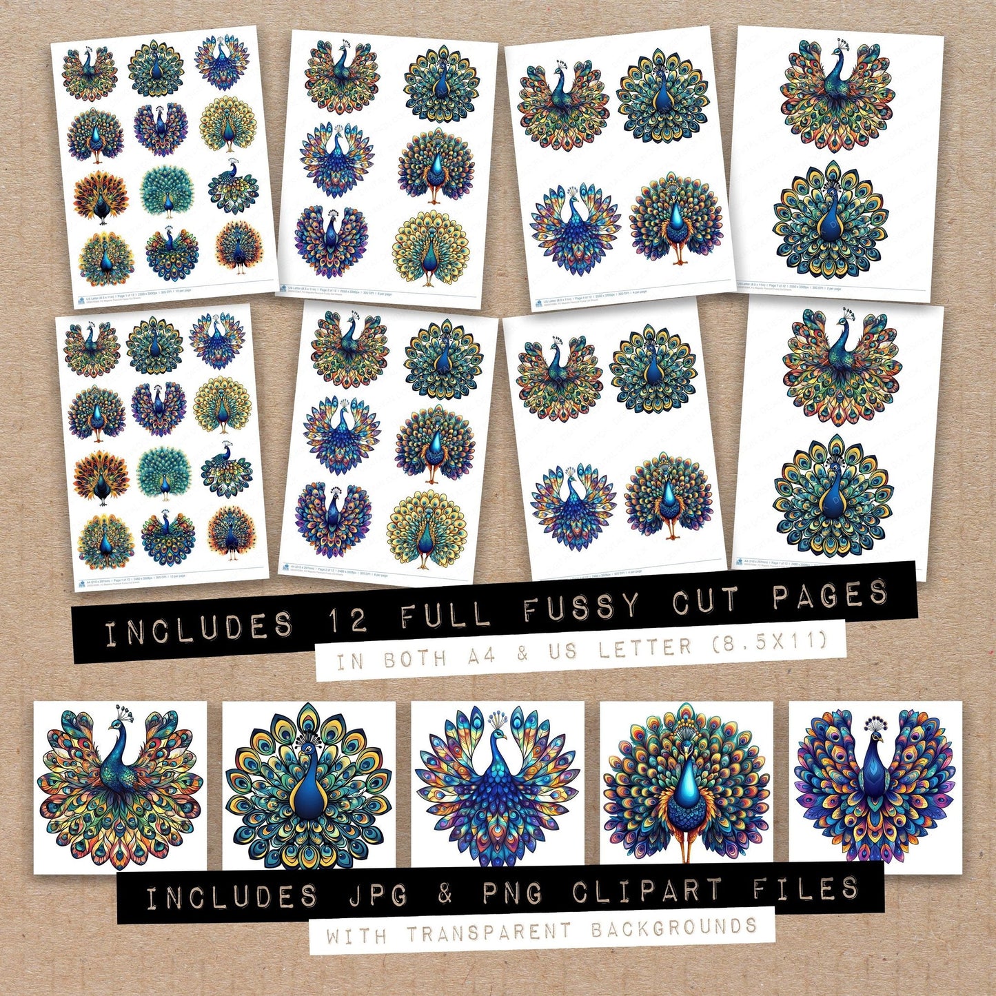 DDD010384_FC Majestic Peacock Fussy Cut Sheets