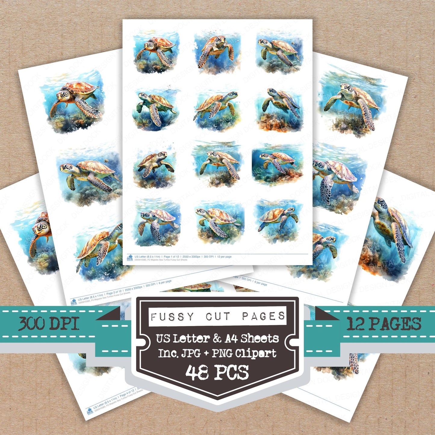 Majestic Sea Turtles Fussy Cut Sheets (DDD010385)