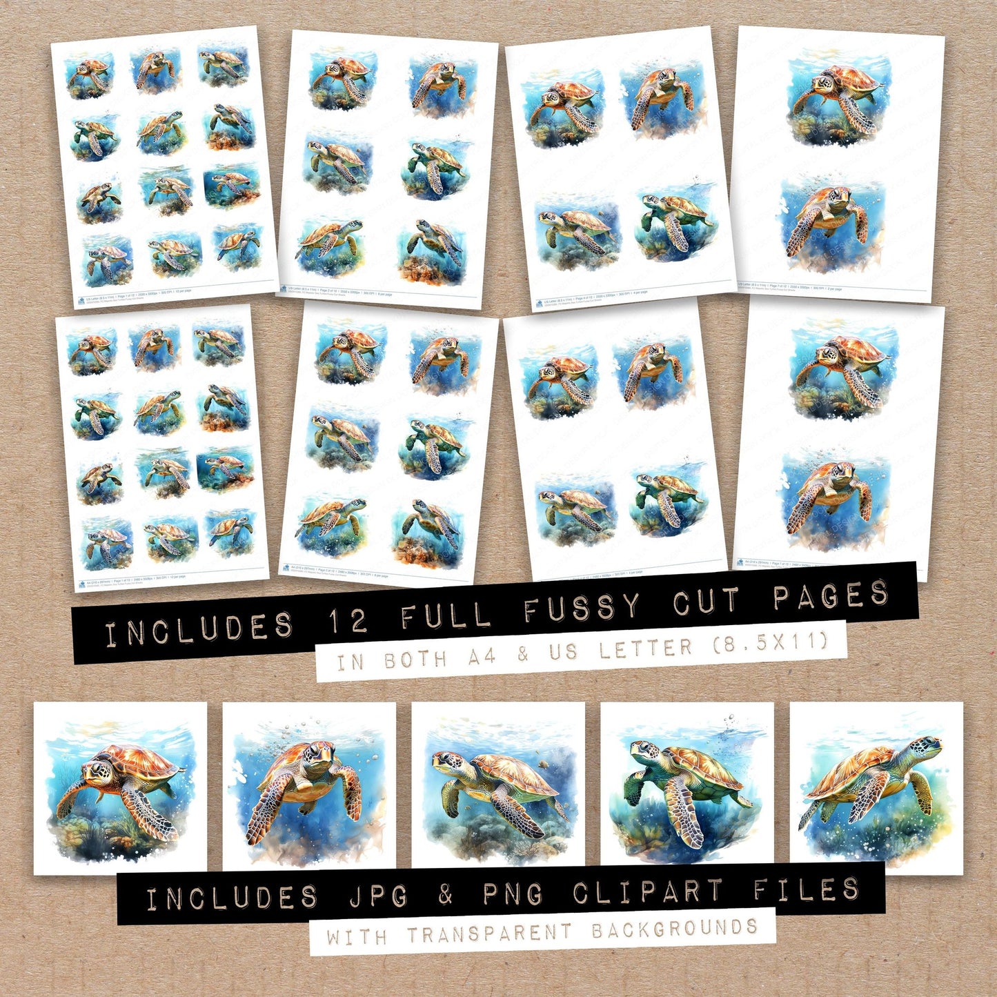 Majestic Sea Turtles Fussy Cut Sheets (DDD010385)