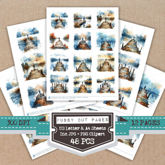 Man Fishing off Wooden Dock Fussy Cut Sheets (DDD010388)
