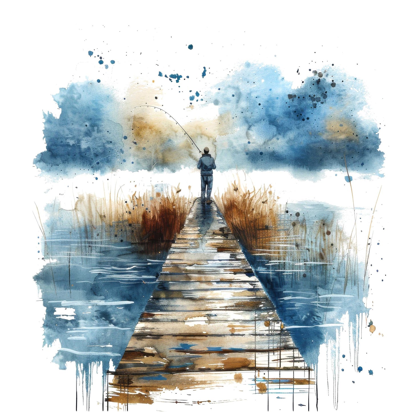 Man Fishing off Wooden Dock Fussy Cut Sheets (DDD010388)