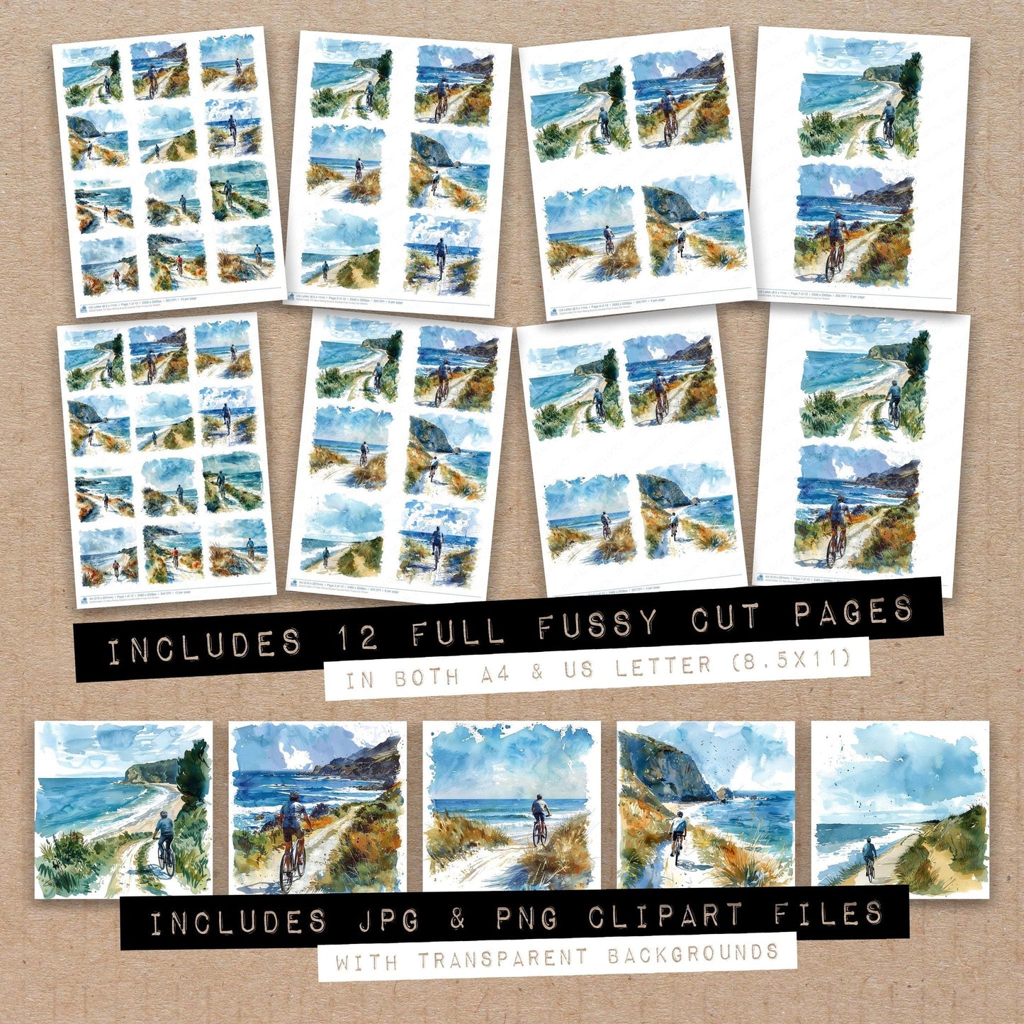 DDD010389_FC Man Riding Bicycle Coastal Path Fussy Cut Sheets