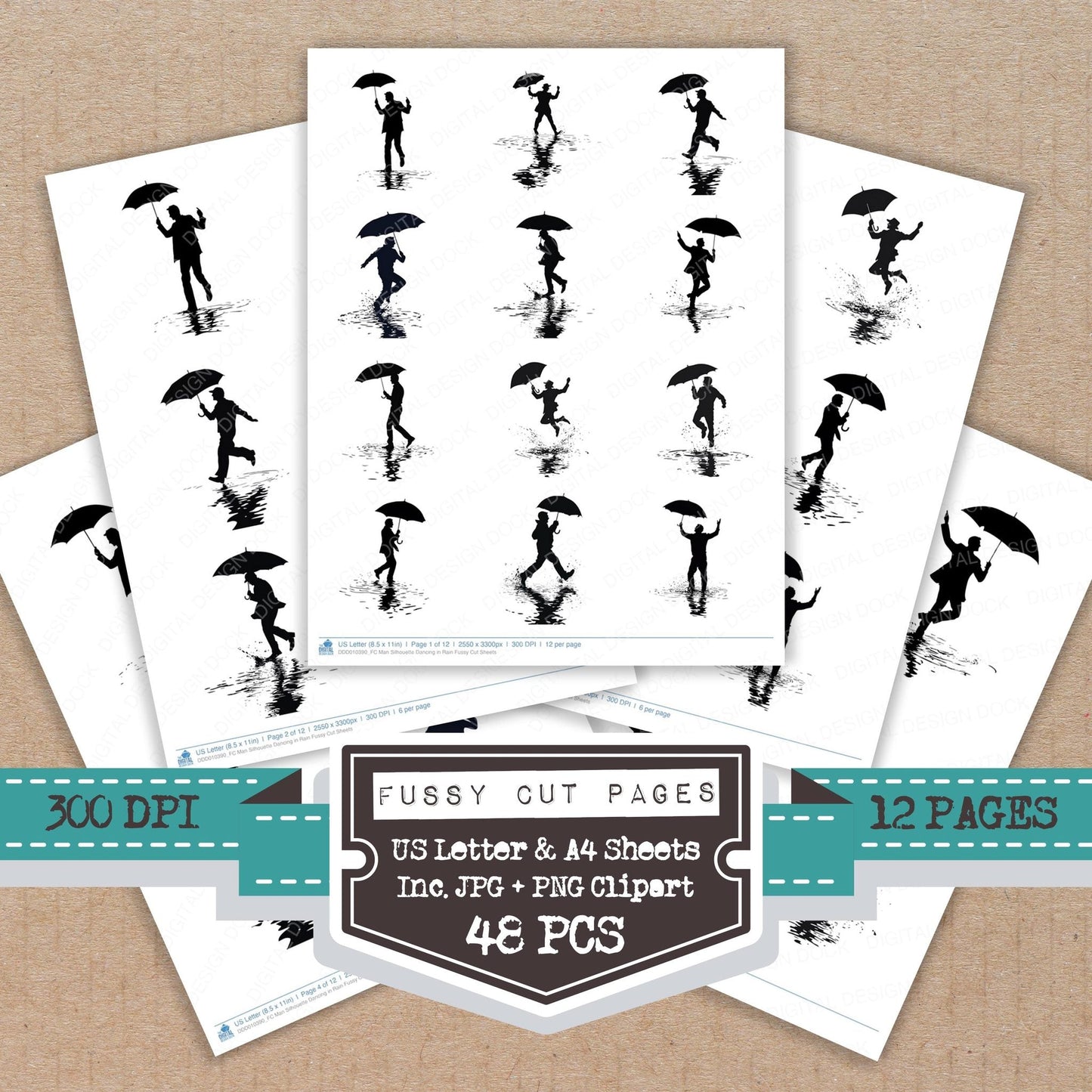 DDD010390_FC Man Silhouette Dancing in Rain Fussy Cut Sheets