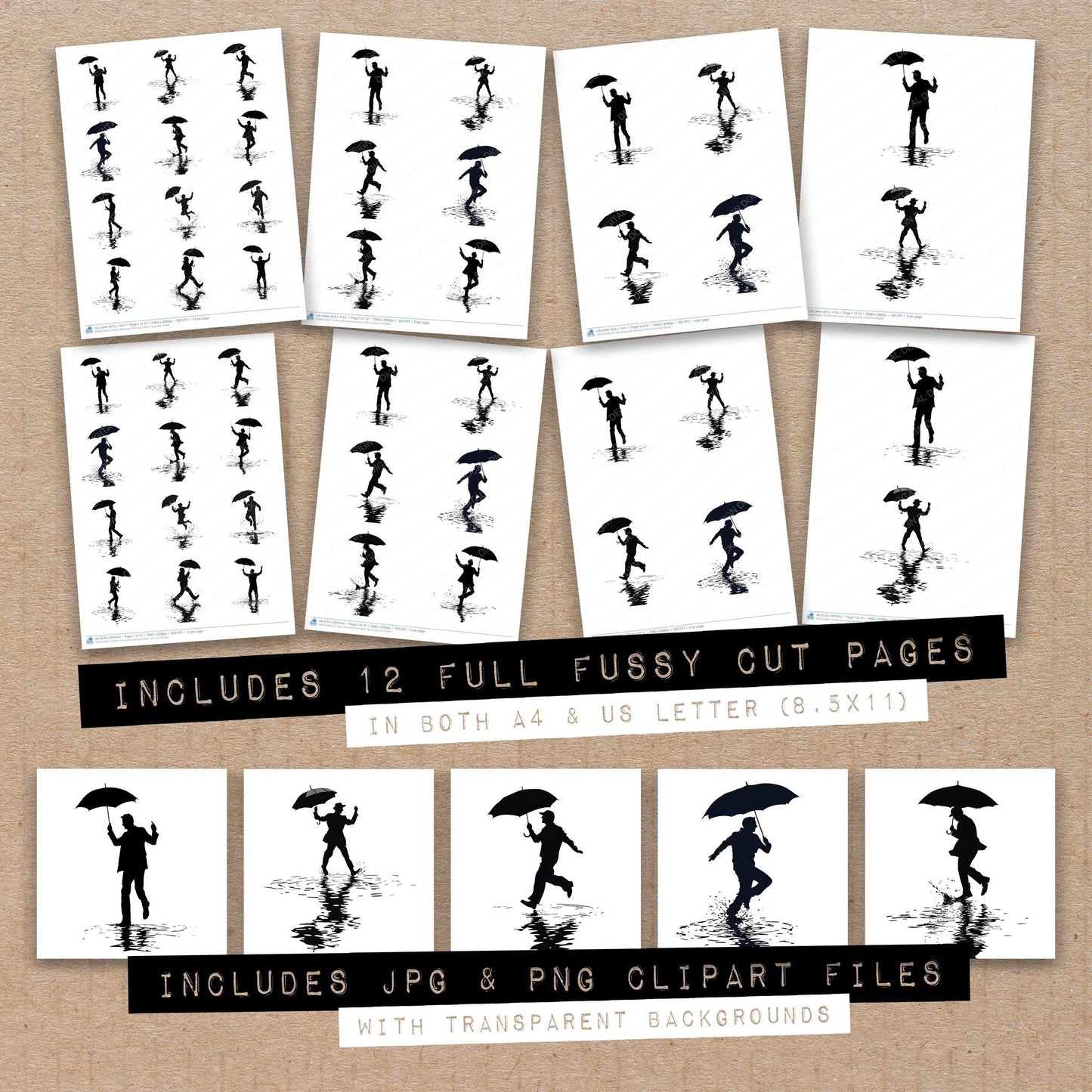 DDD010390_FC Man Silhouette Dancing in Rain Fussy Cut Sheets