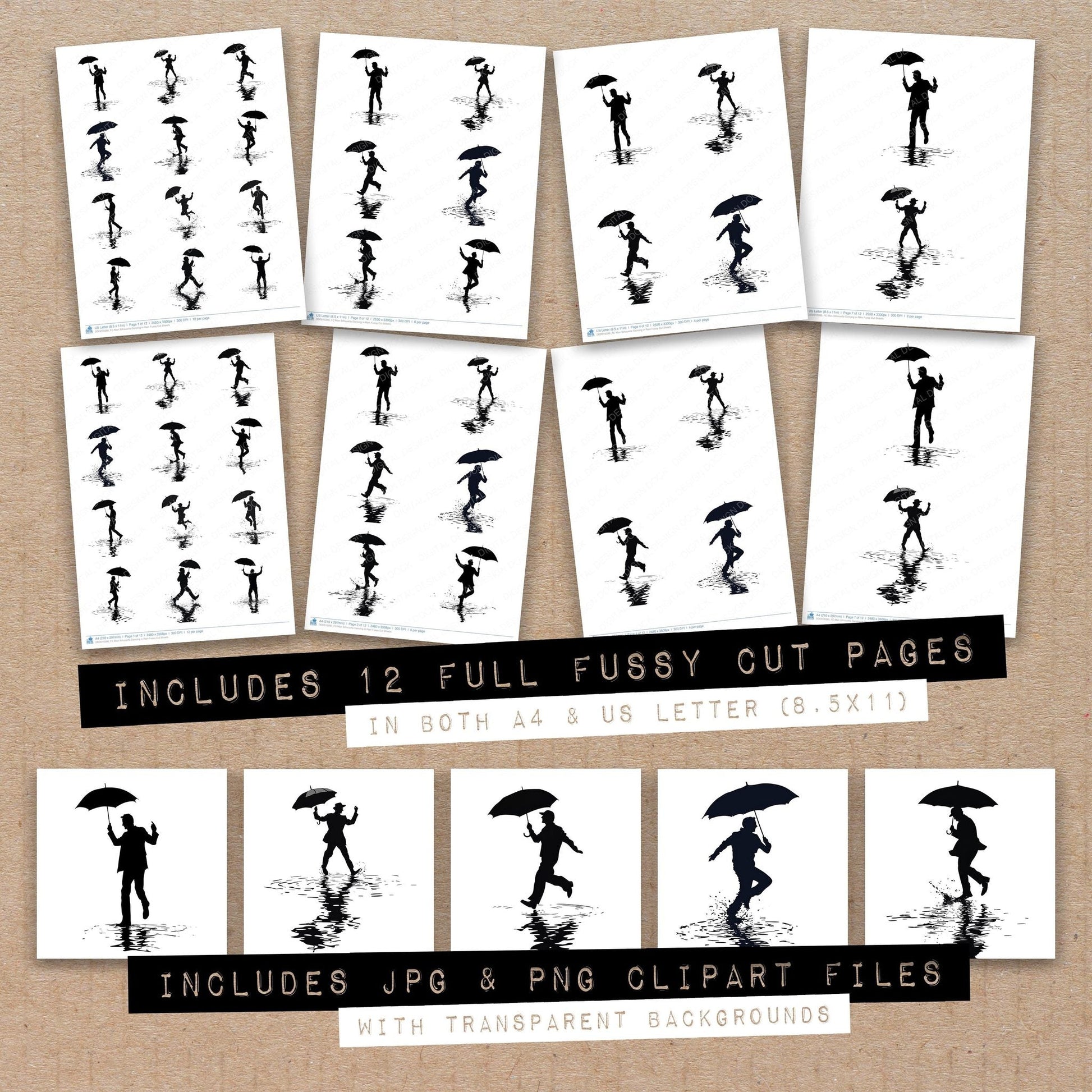 DDD010390_FC Man Silhouette Dancing in Rain Fussy Cut Sheets