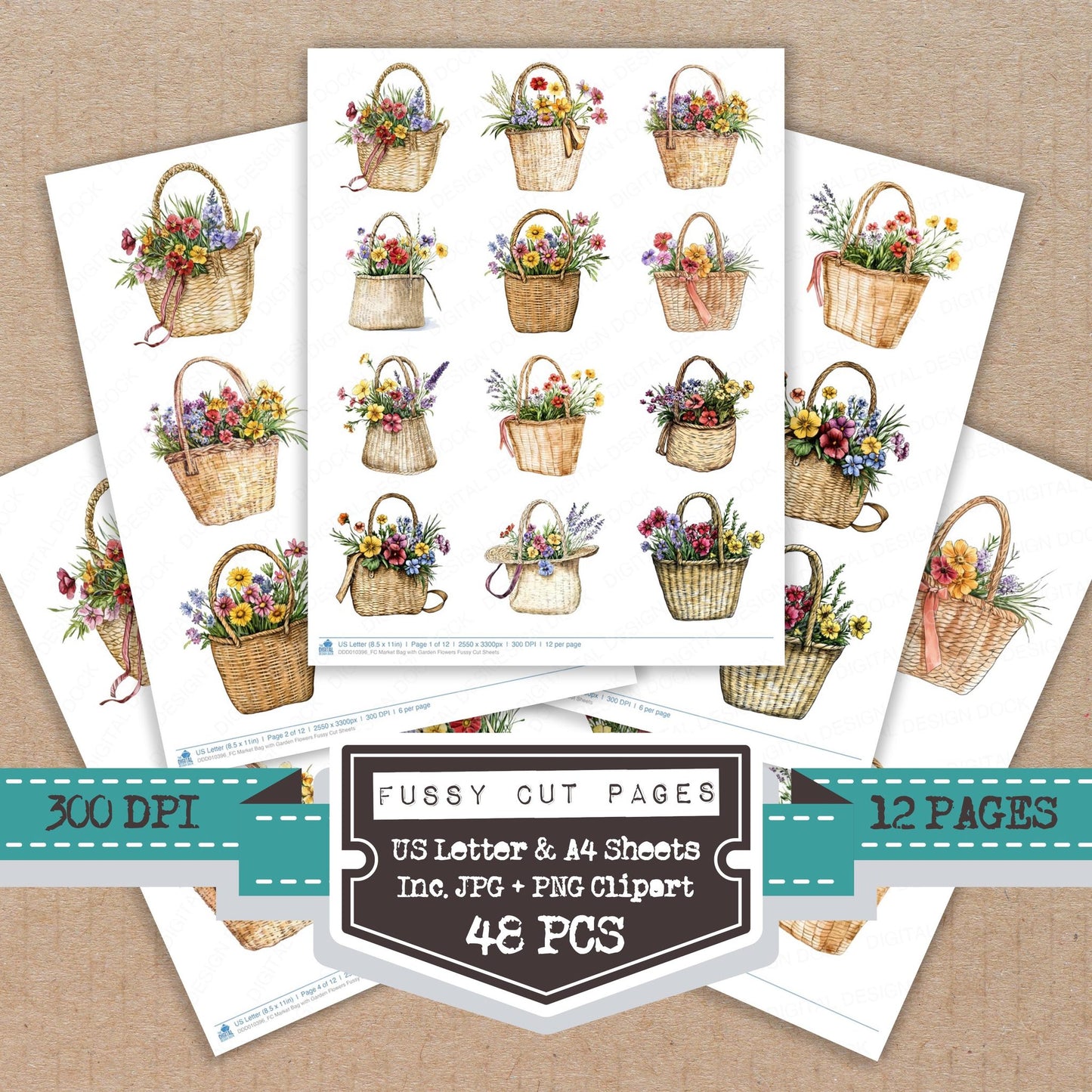 Market Bag with Garden Flowers Fussy Cut Sheets (DDD010396)