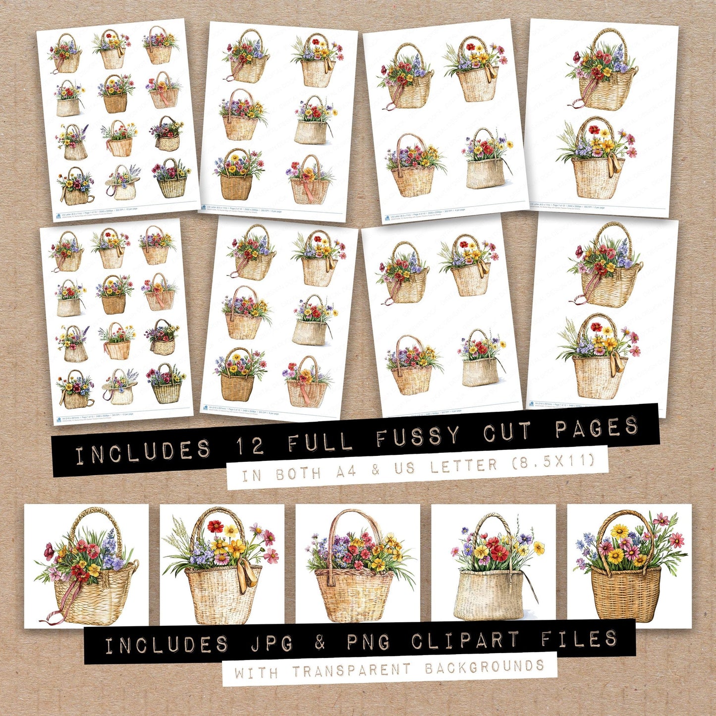 Market Bag with Garden Flowers Fussy Cut Sheets (DDD010396)