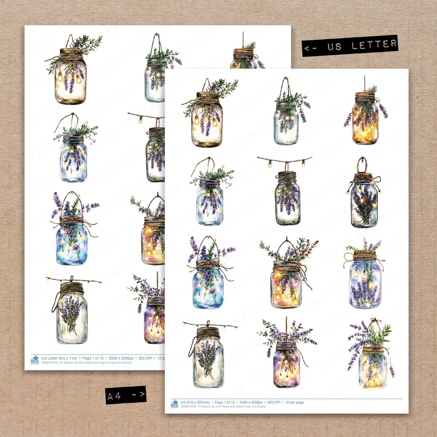 Mason Jar with Herbs and Lights Fussy Cut Sheets (DDD010400)