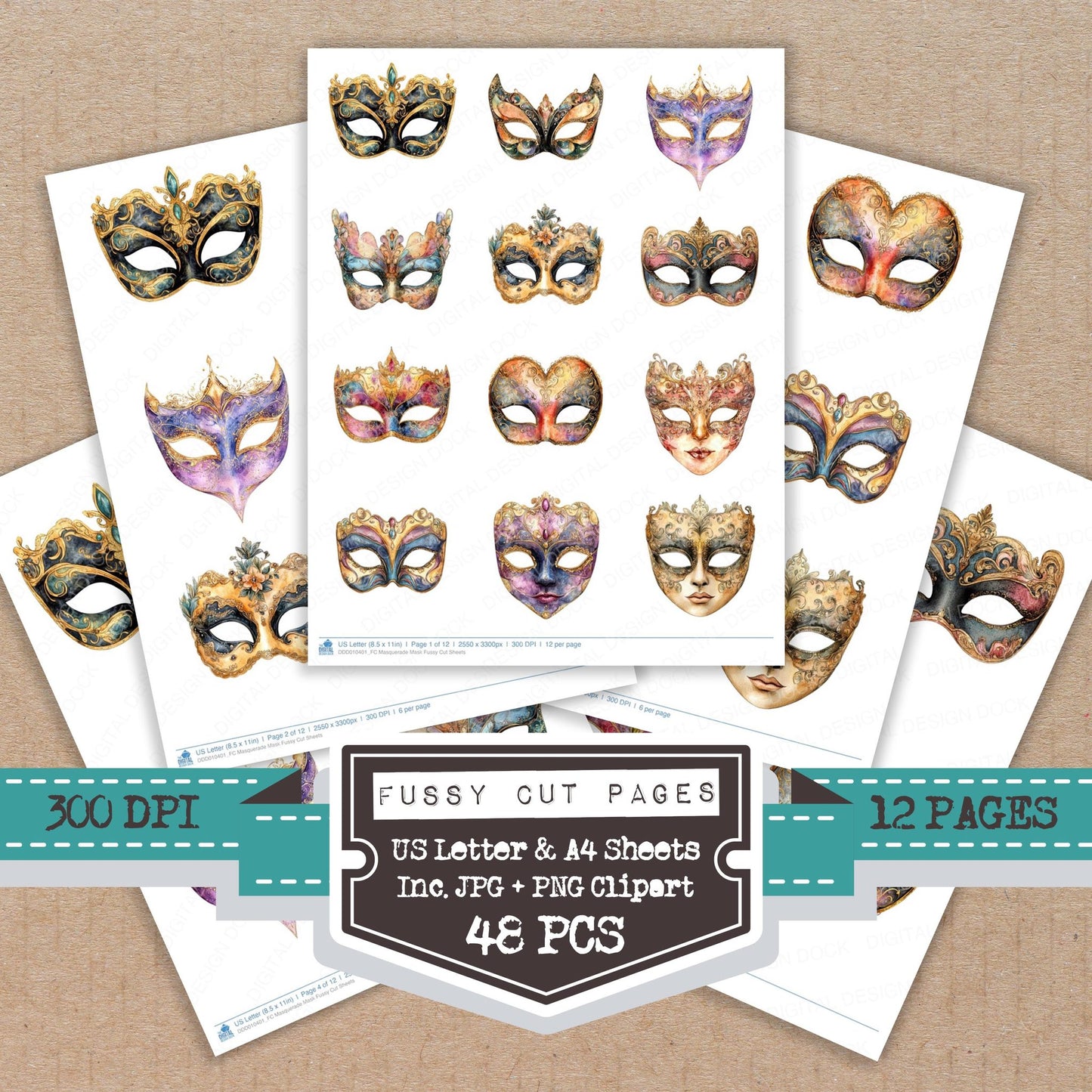Masquerade Mask Fussy Cut Sheets (DDD010401)