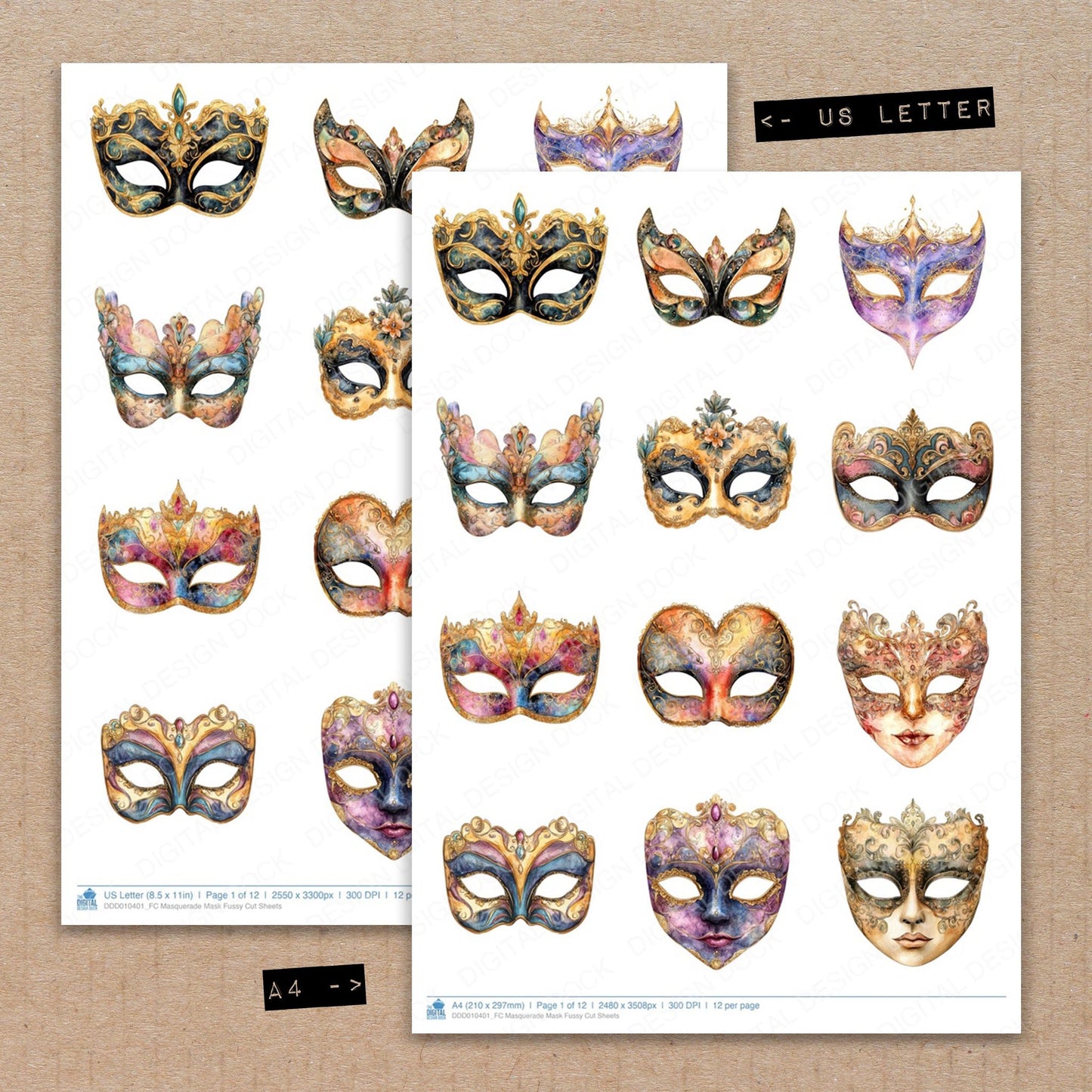 Masquerade Mask Fussy Cut Sheets (DDD010401)