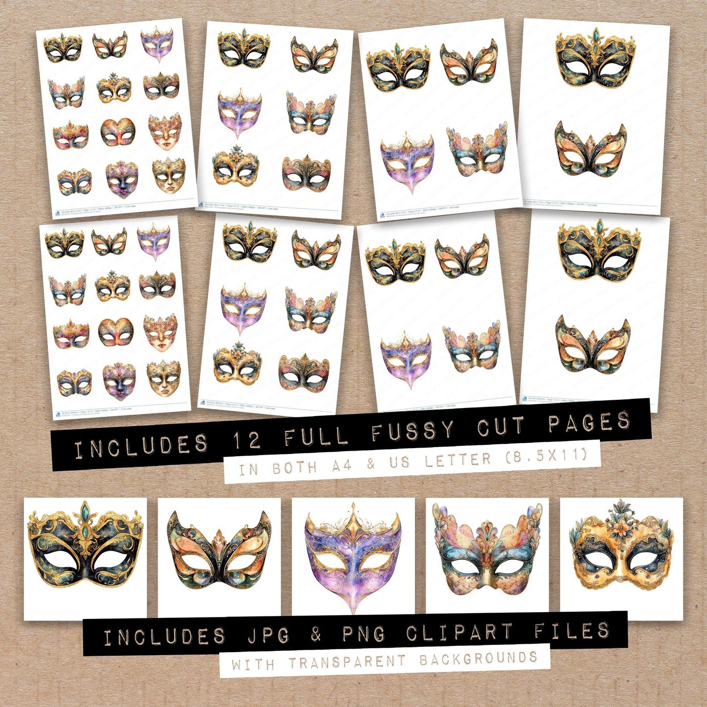 Masquerade Mask Fussy Cut Sheets (DDD010401)