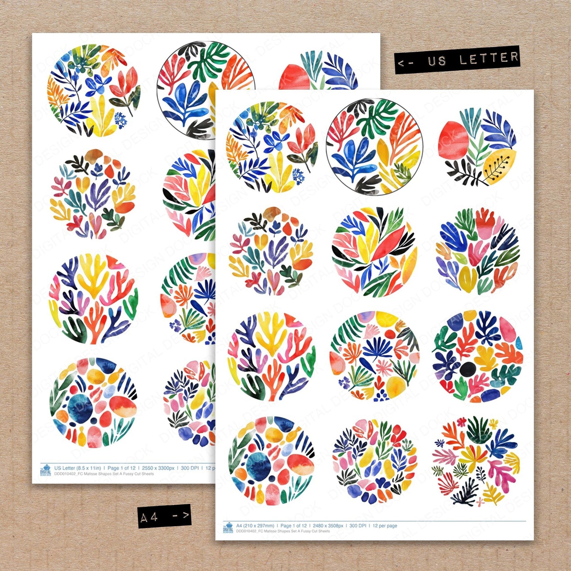 DDD010402_FC Matisse Shapes Set A Fussy Cut Sheets