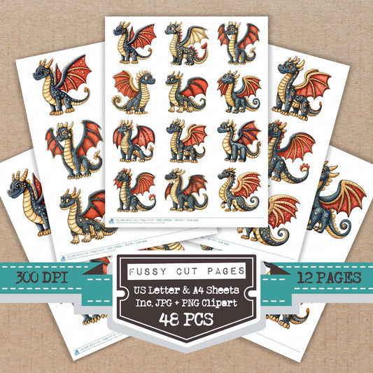 DDD010406_FC Medieval Dragon Cartoon Fussy Cut Sheets