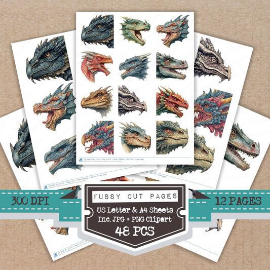 DDD010407_FC Medieval Dragon Head Set A Fussy Cut Sheets
