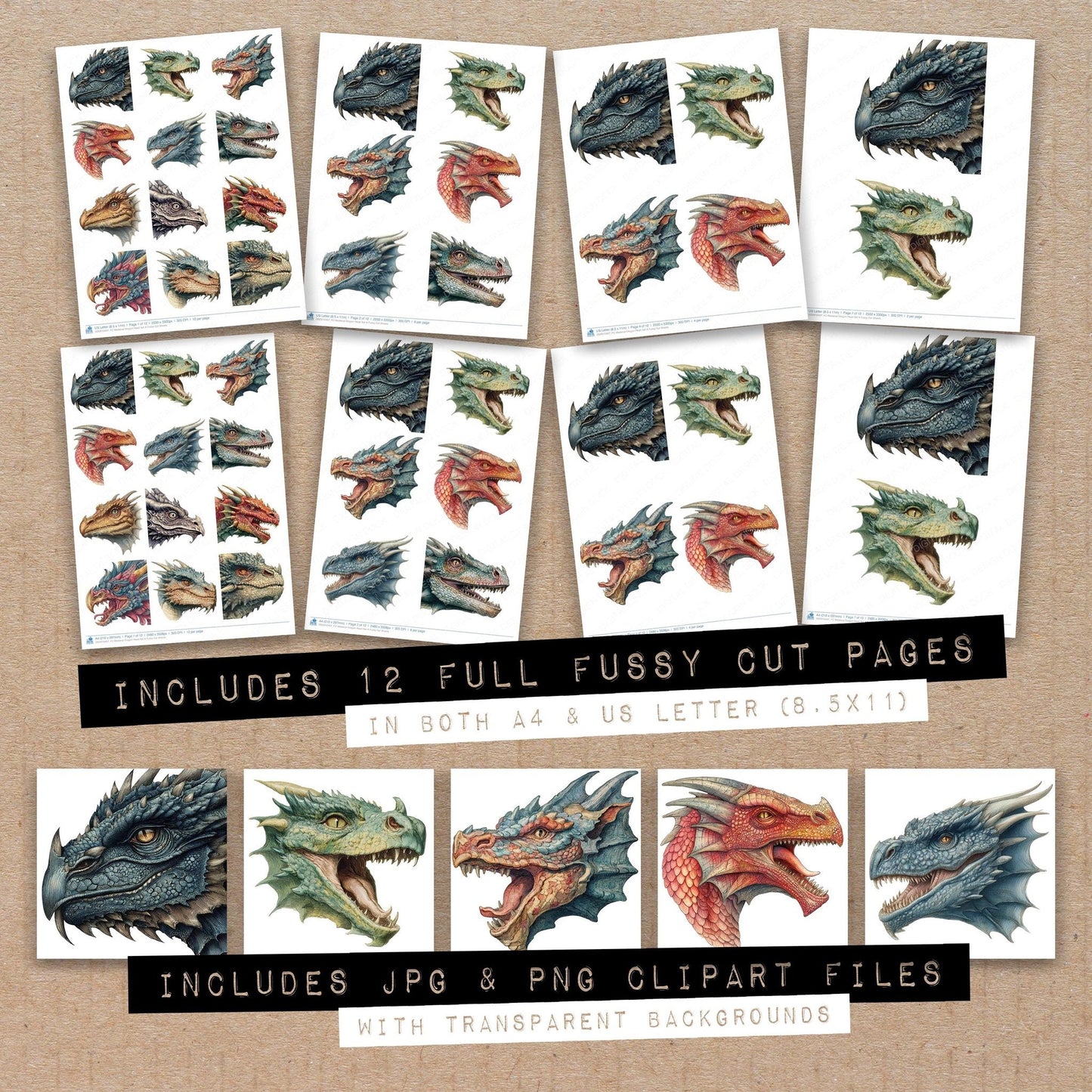 DDD010407_FC Medieval Dragon Head Set A Fussy Cut Sheets
