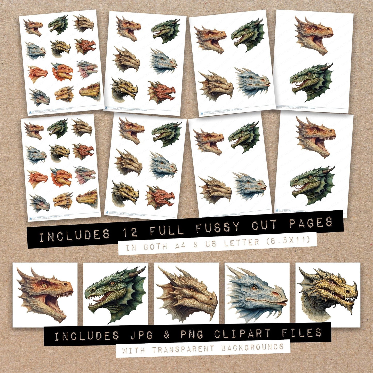 DDD010408_FC Medieval Dragon Head Set B Fussy Cut Sheets
