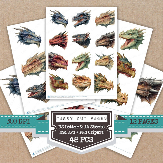 DDD010409_FC Medieval Dragon Head Set C Fussy Cut Sheets
