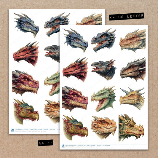 DDD010409_FC Medieval Dragon Head Set C Fussy Cut Sheets