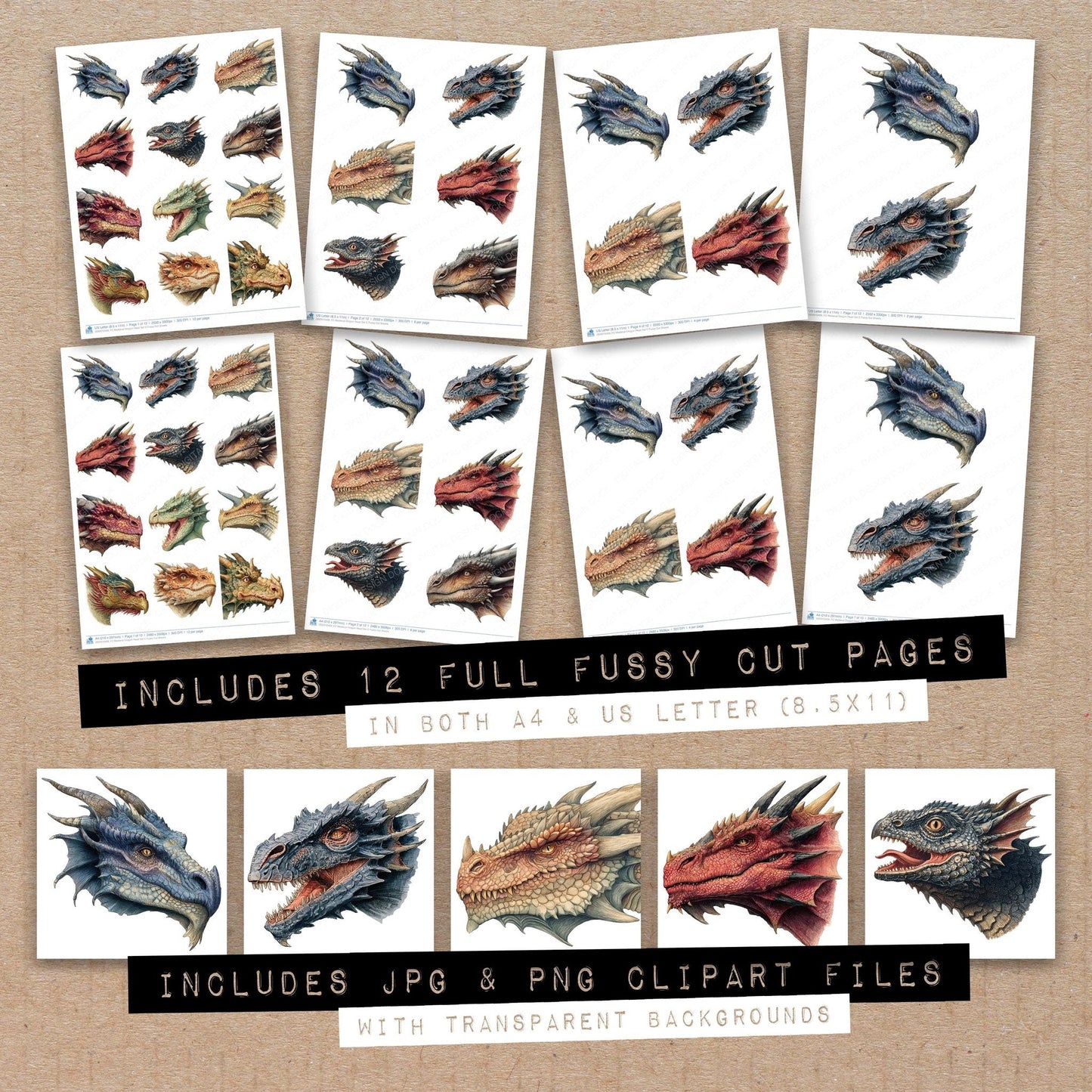 DDD010409_FC Medieval Dragon Head Set C Fussy Cut Sheets