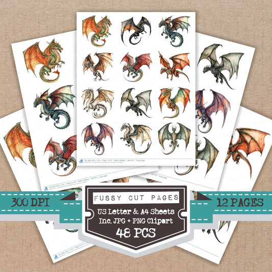 DDD010411_FC Medieval Flying Dragon Set A Fussy Cut Sheets