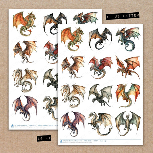 DDD010411_FC Medieval Flying Dragon Set A Fussy Cut Sheets