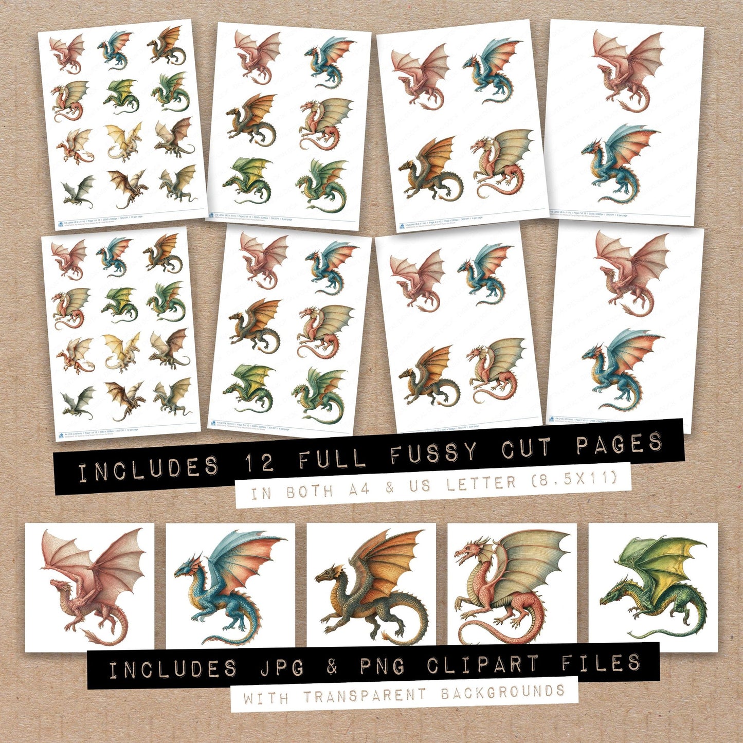 Medieval Flying Dragon Set B Fussy Cut Sheets (DDD010412)