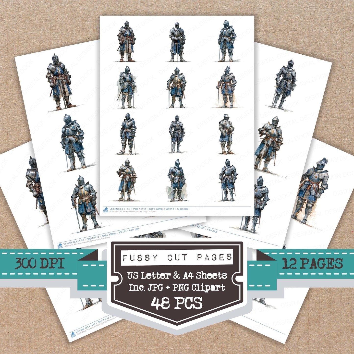 DDD010413_FC Medieval Knight Standing Fussy Cut Sheets