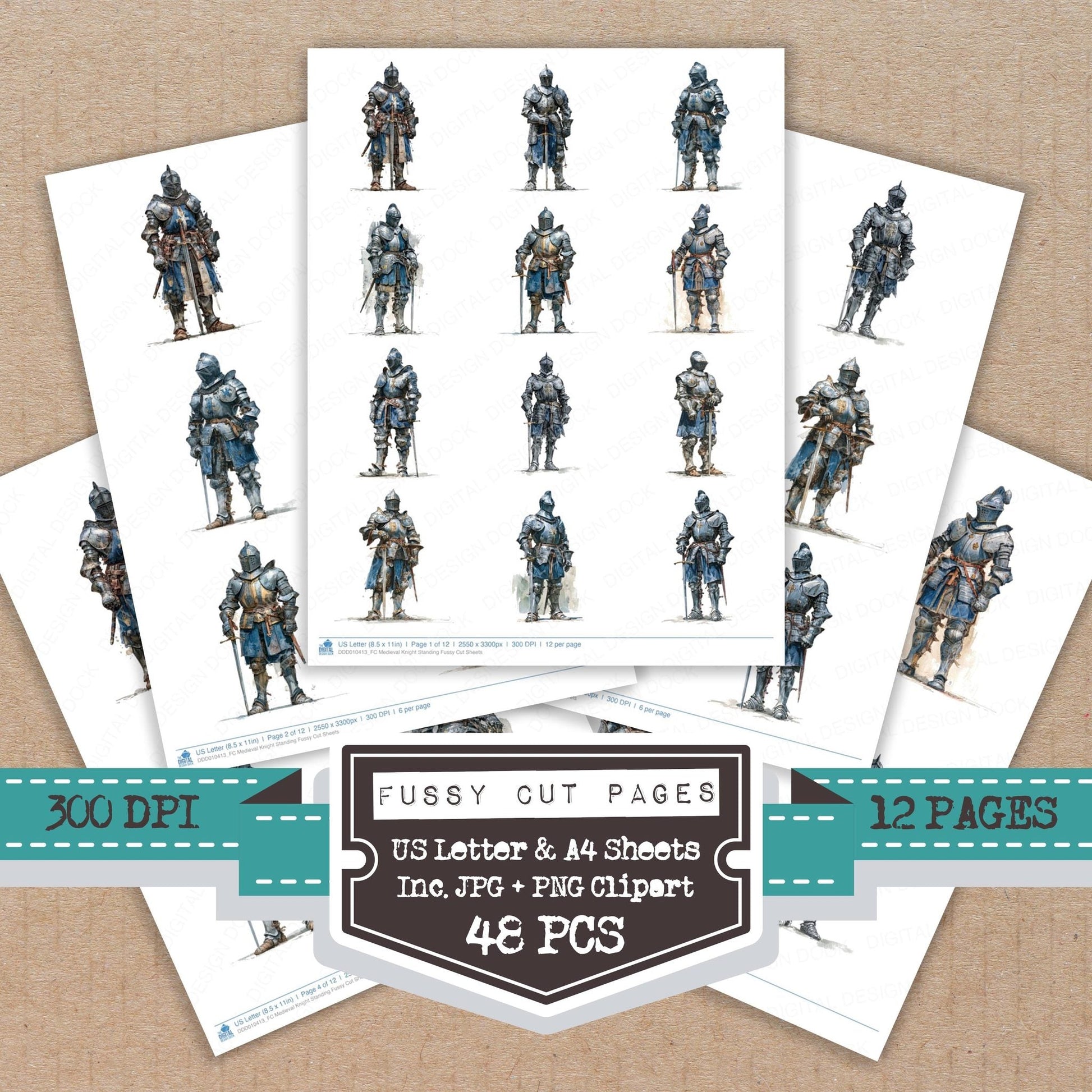 DDD010413_FC Medieval Knight Standing Fussy Cut Sheets