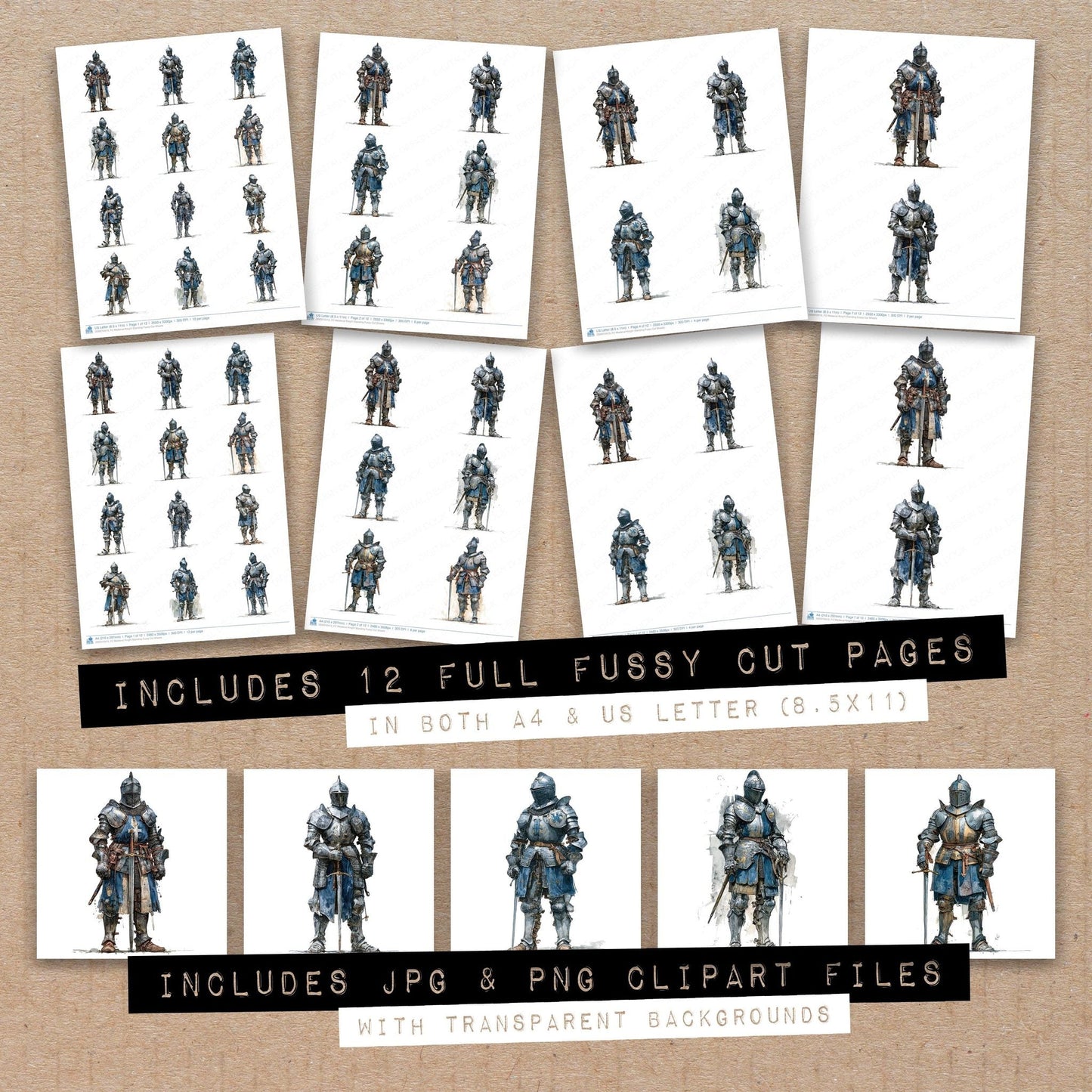DDD010413_FC Medieval Knight Standing Fussy Cut Sheets