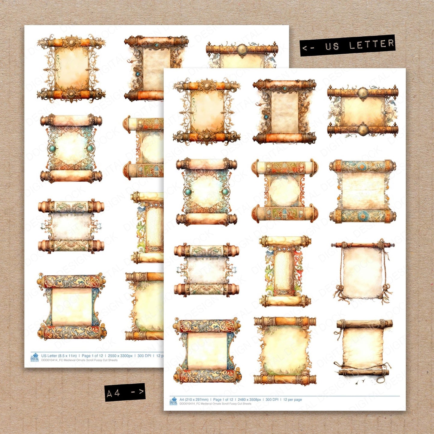 DDD010414_FC Medieval Ornate Scroll Fussy Cut Sheets