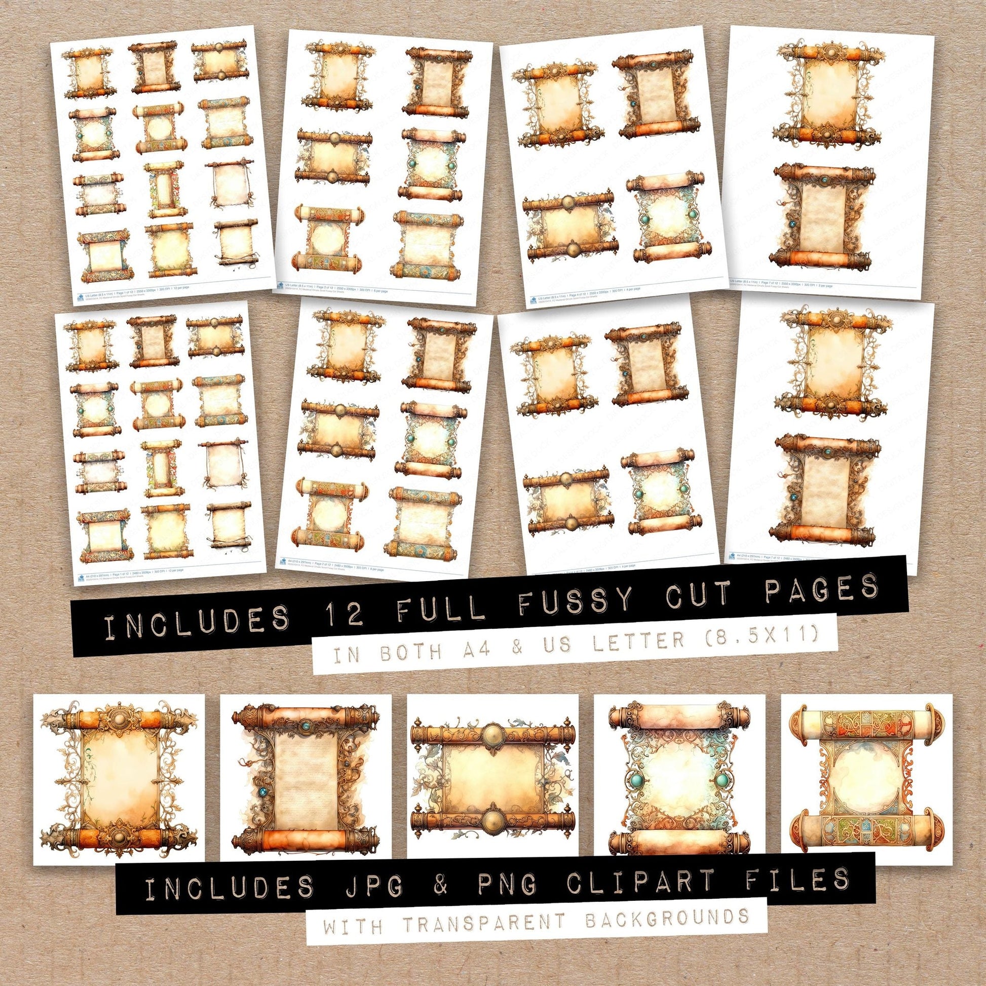 DDD010414_FC Medieval Ornate Scroll Fussy Cut Sheets
