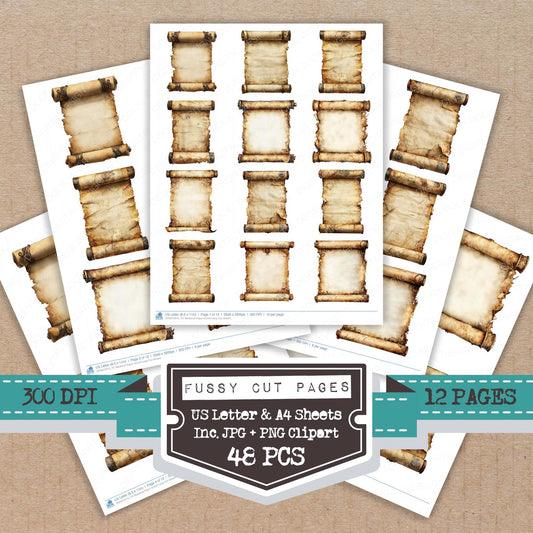 DDD010415_FC Medieval Paper Scroll Fussy Cut Sheets