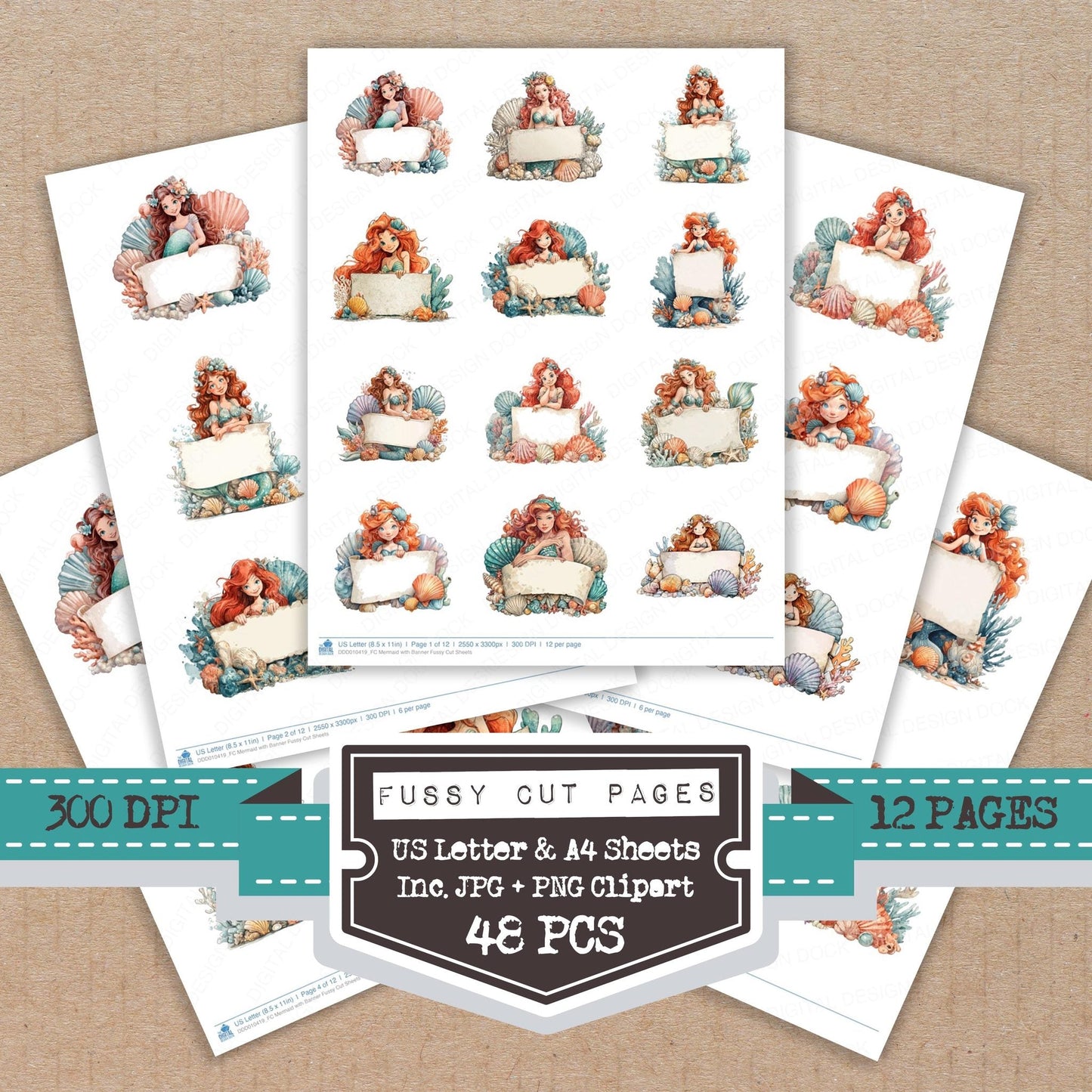 DDD010419_FC Mermaid with Banner Fussy Cut Sheets