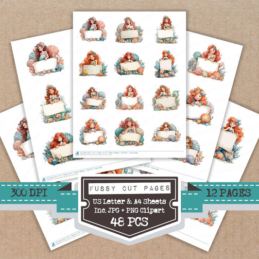 DDD010419_FC Mermaid with Banner Fussy Cut Sheets