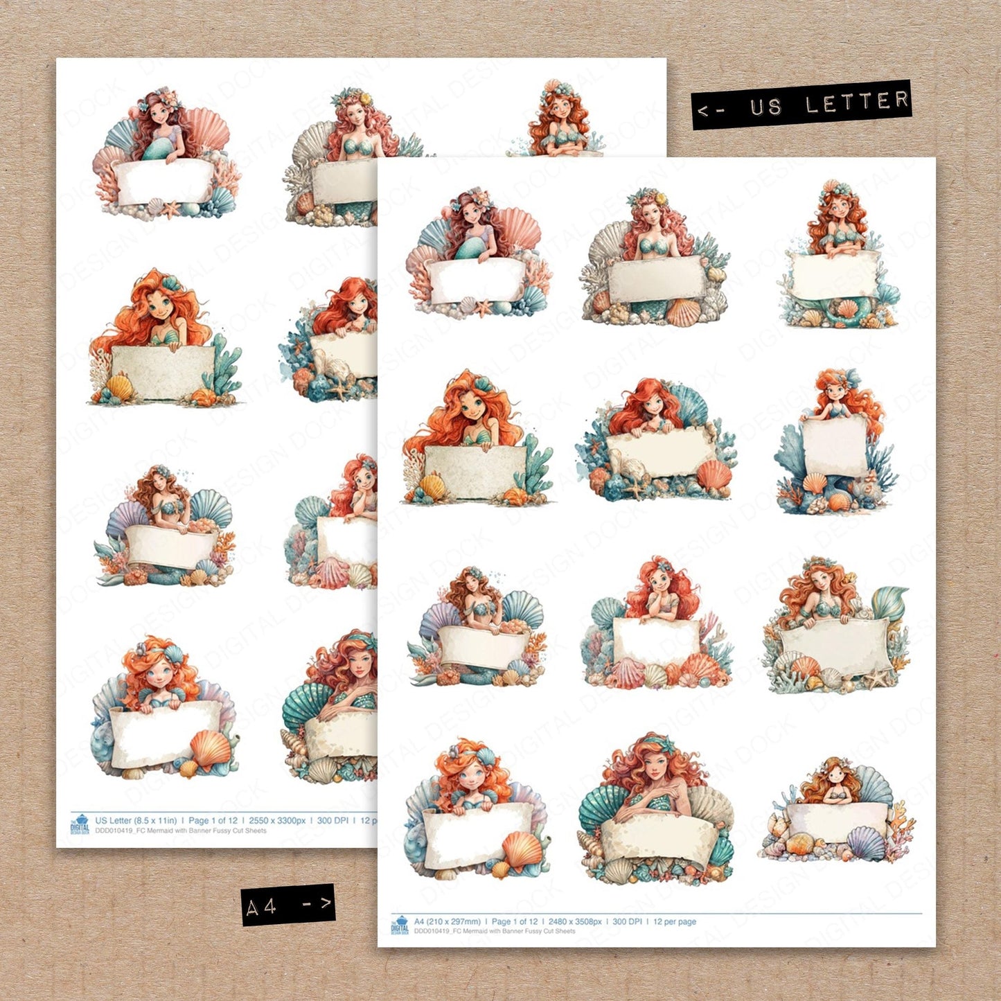 DDD010419_FC Mermaid with Banner Fussy Cut Sheets