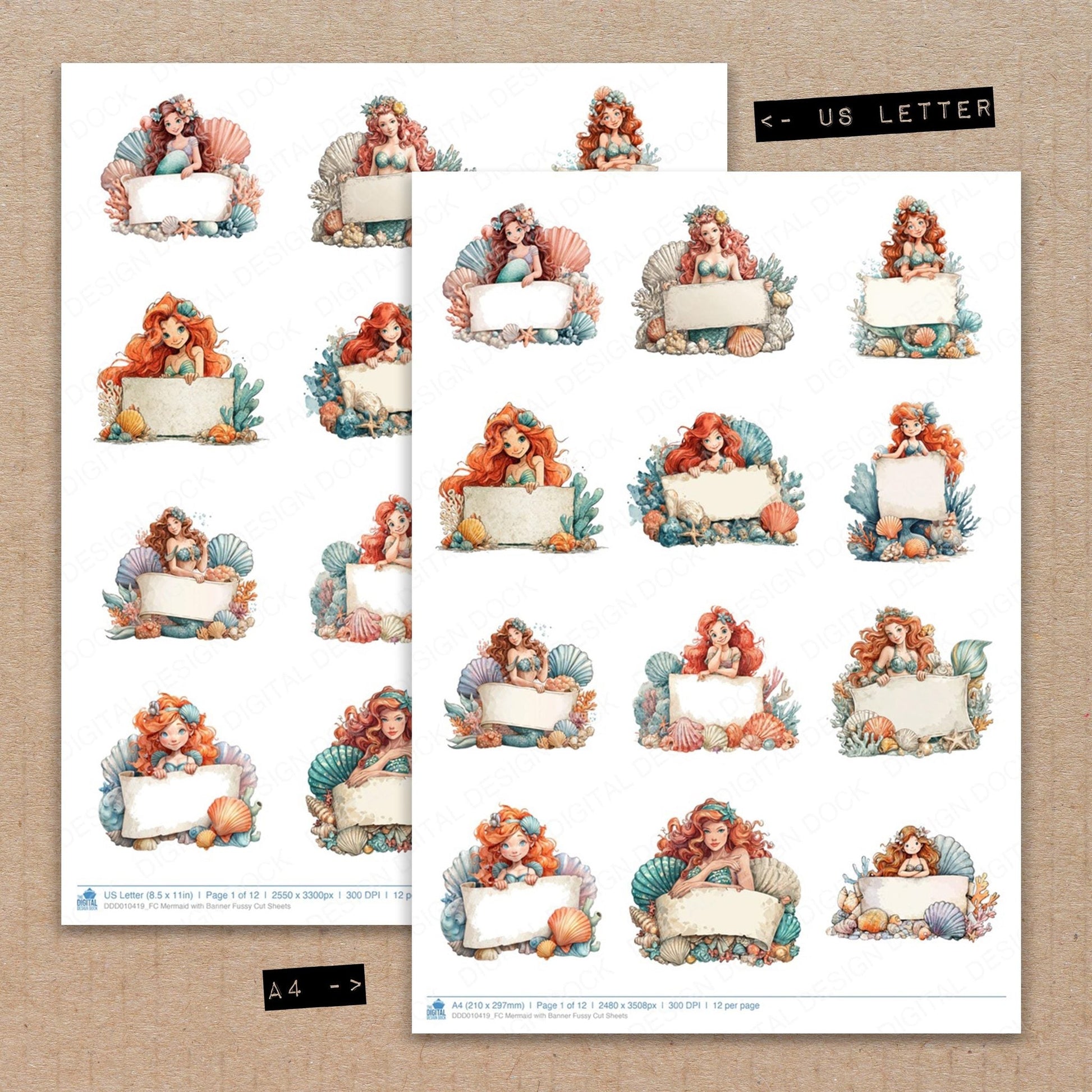 DDD010419_FC Mermaid with Banner Fussy Cut Sheets