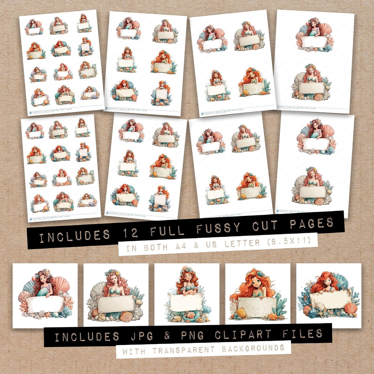 DDD010419_FC Mermaid with Banner Fussy Cut Sheets
